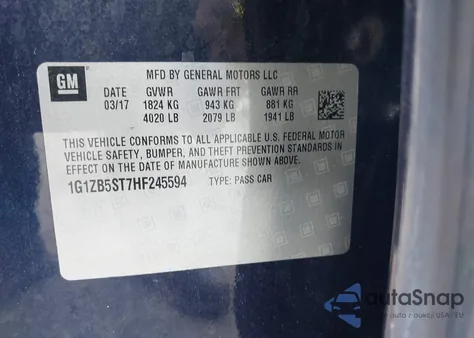 2017 Chevrolet Malibu Ls from USA, damaged, VIN 1G1ZB5ST7HF245594